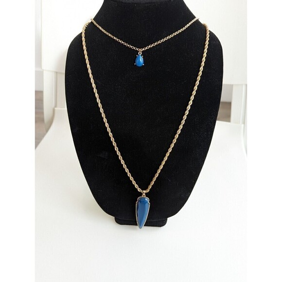 NATASHA Vintage Necklace Arrow Pendant Gold Blue 21" Inches Layered Faux Stone - Picture 2 of 8